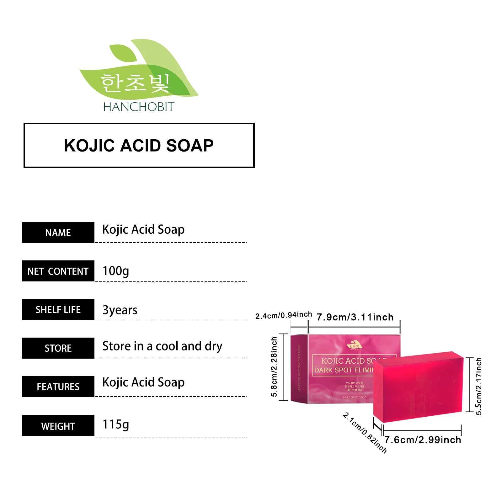 hanchobit kojic acid facial soap cleansing hydrating HANCHOBIT HX 12 137