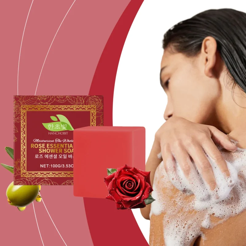 HANCHOBIT Rose Essential Oil Bath Soap - Moisturizing, Soothing, Long-Lasting Fragrance - Image 2