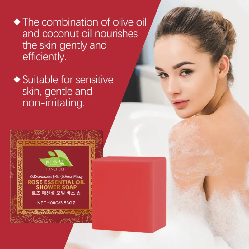 HANCHOBIT Rose Essential Oil Bath Soap - Moisturizing, Soothing, Long-Lasting Fragrance - Image 3