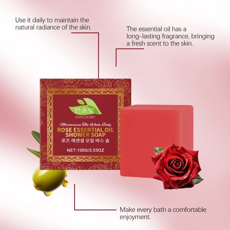 HANCHOBIT Rose Essential Oil Bath Soap - Moisturizing, Soothing, Long-Lasting Fragrance - Image 4
