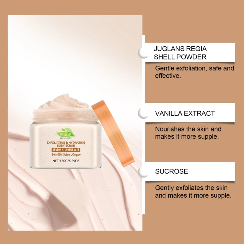 HANCHOBIT Vanilla Shea Butter Body Scrub - Gentle Daily Skin Nourishment - Image 3