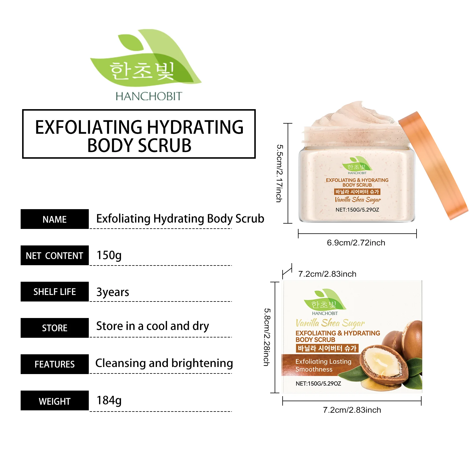 hanchobit vanilla shea butter body scrub daily nourishment HANCHOBIT HX 75 918