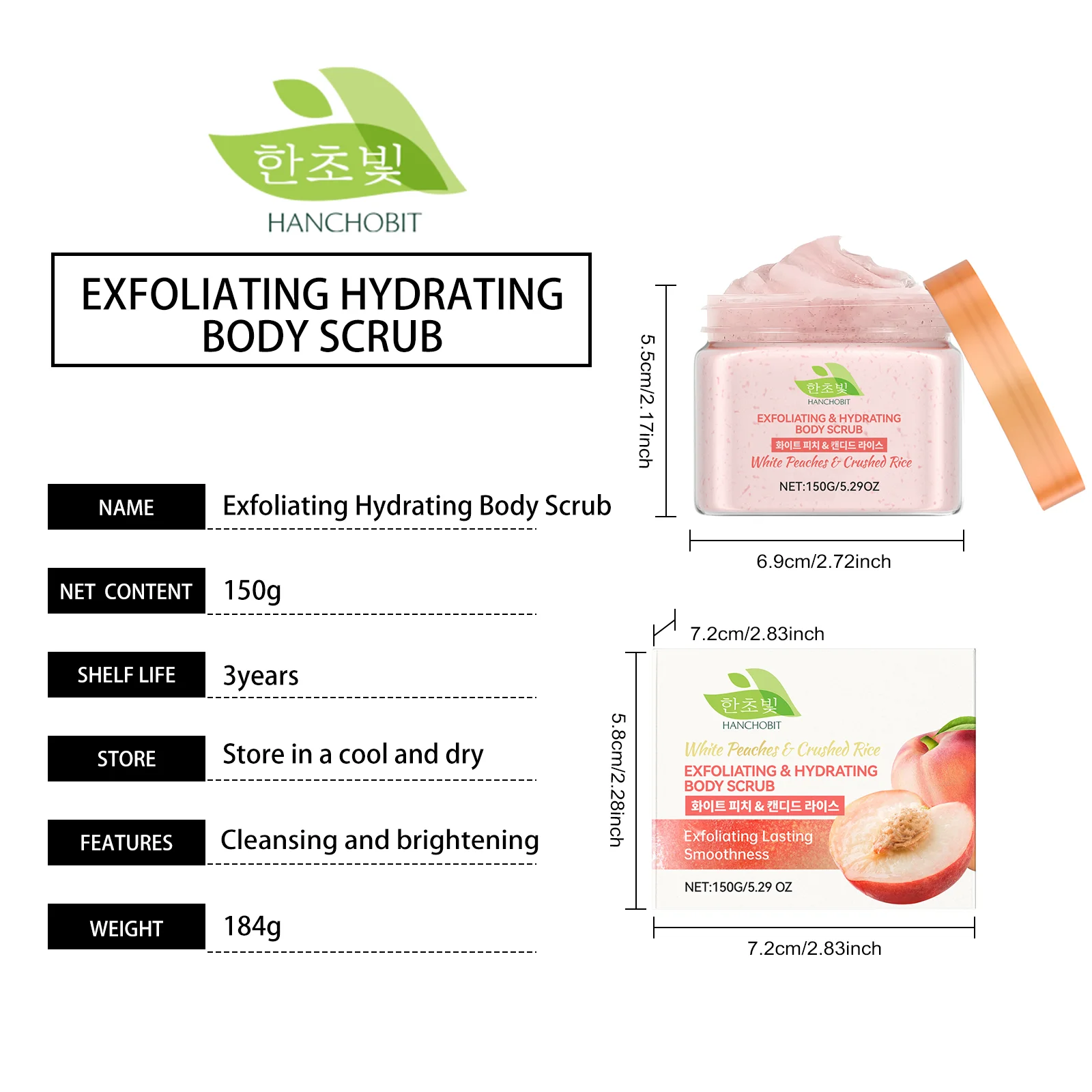 hanchobit white peach rice body scrub cleansing brighter HANCHOBIT HX 76 931